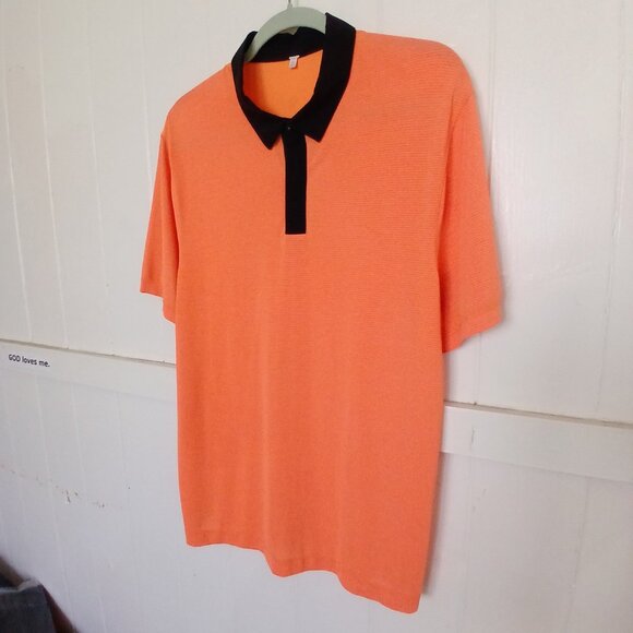 Lululemon Shirt Post Practice Polo Mens Large Orange Black Button Down Stretch* - Picture 7 of 13